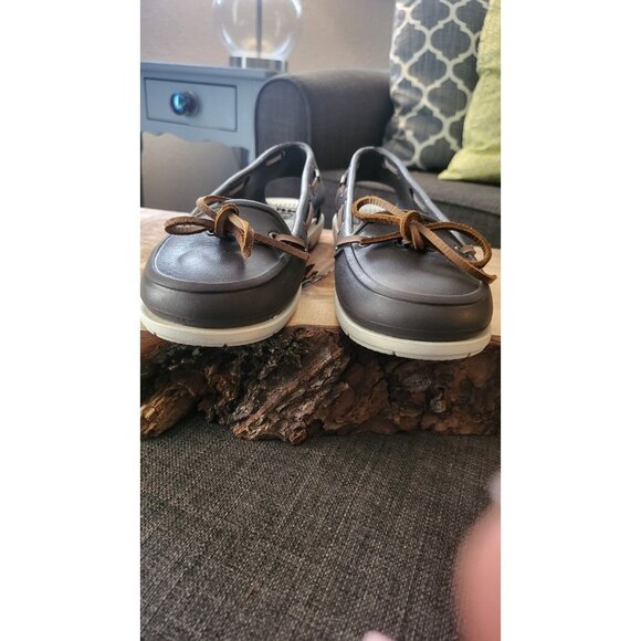 CROCS BEACH LINE BROWN CROSLITE BOAT SHOE NAUTICAL STYLE SZ 5 - Picture 10 of 11